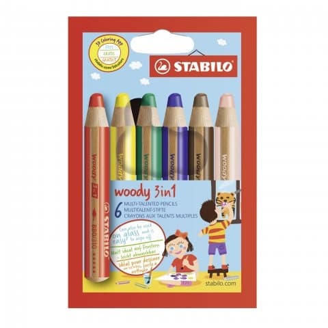 Creioane colorate 3 in 1 Stabilo, 6 bucati Woody - Imagine principală