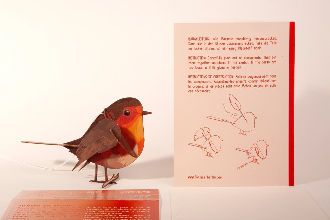 Felicitare 3D Decorativă din Lemn - Măcăleandrul (Robin) - Imaginea 3