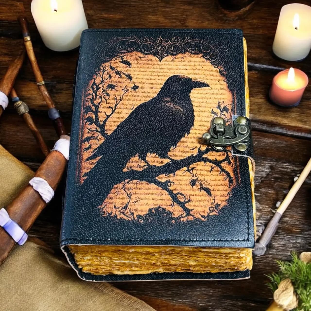 Jurnal Grimoire din Piele – Model Gothic Raven Shadow - Imagine principală