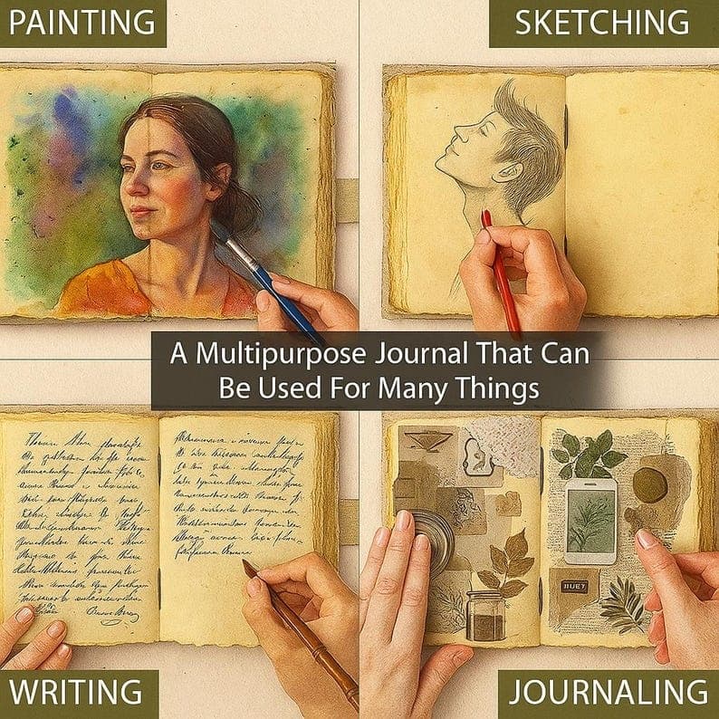 Jurnal Vintage din Piele Grimoire – Model Ciuperci de Noapte - Imaginea 6