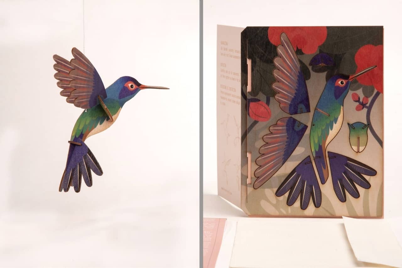 Felicitare 3D din lemn - Pasărea Colibri, Formes Berlin GbR