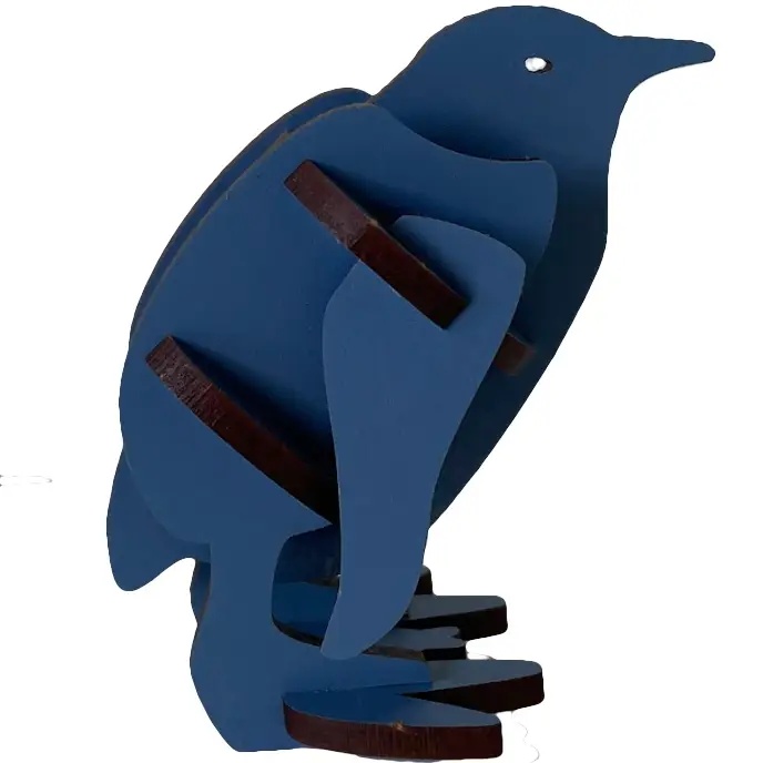 Kit de Construcție Micul Pinguin Albastru – Puzzle 3D din Lemn Sustenabil