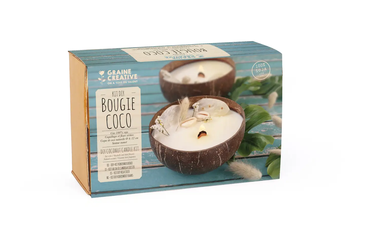 Kit DIY Lumânare Parfumată în Nucă de Cocos Graine Créative - Ceară de Soia 100% Naturală