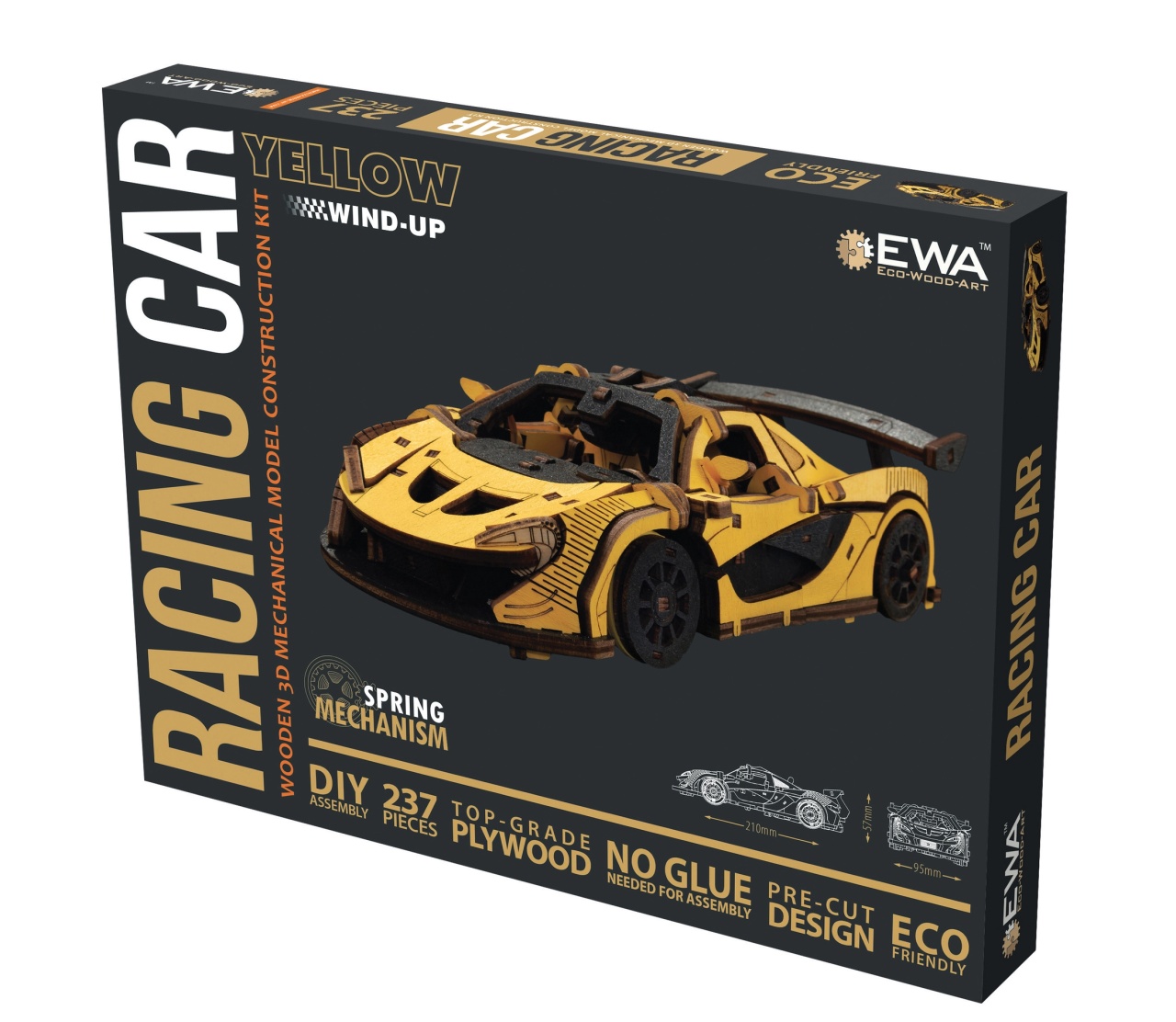 EWA Eco-Wood-Art Mașină de Curse – Puzzle 3D Mecanic din Lemn, 237 Piese