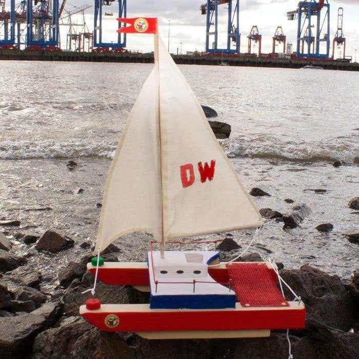 Kraul Kit de Construcție din Lemn - Catamaran cu Pânze Funcțional